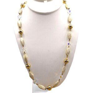 Vintage Beaded Necklace Gold Tone Beads and Faceted AB Crystal with Decorative